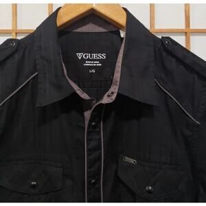 Guess Black Shirt - Grey Edge Pearl Button Up - Men's Size L (Large)